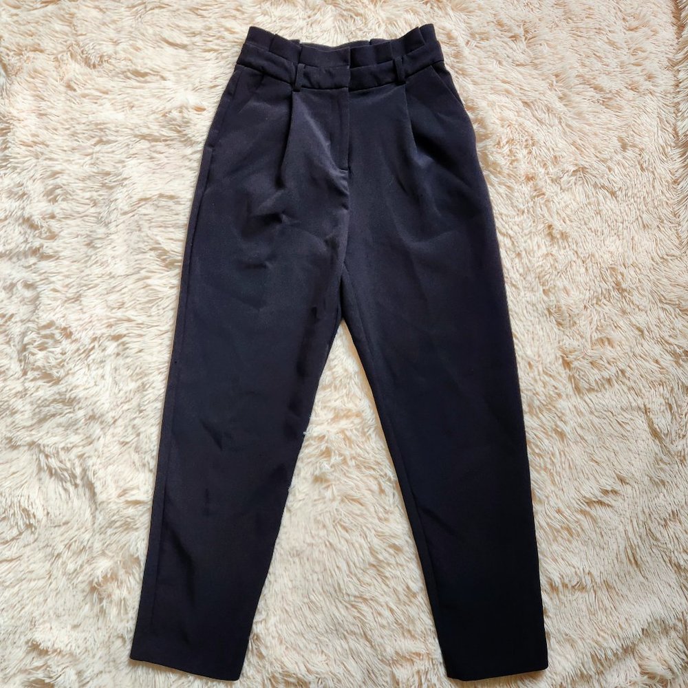 Topshop Black Paper Bag High Rise Slim Leg Dress Pants Trousers - Size 4